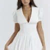 Piera White Pleated Mini Dress