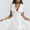 Piera White Pleated Mini Dress