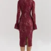 Pierette Berry Lace Midi Dress