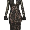 Pierette Black Lace Midi Dress