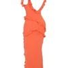 Pixie Flame Orange Ruffle Maxi Dress