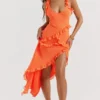 Pixie Flame Orange Ruffle Maxi Dress