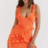 Pixie Flame Orange Ruffle Maxi Dress