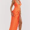 Pixie Flame Orange Ruffle Maxi Dress