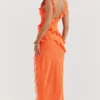 Pixie Flame Orange Ruffle Maxi Dress