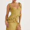 Pixie Olive Ruffle Maxi Dress