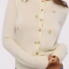 Poppie Cream Wool + Cashmere Pink Floral Embroidered Cardigan