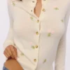 Poppie Cream Wool + Cashmere Pink Floral Embroidered Cardigan