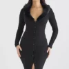 Raine Black Faux Fur Trim Dress