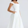 Raisa White Square Neck Twill Midi Dress