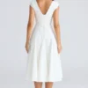 Raisa White Square Neck Twill Midi Dress