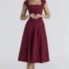 Raisa Wine Lace Back Twill Midi Dress