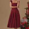 Raisa Wine Lace Back Twill Midi Dress