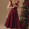 Raisa Wine Lace Back Twill Midi Dress