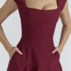 Raisa Wine Lace Back Twill Midi Dress