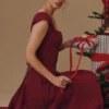 Raisa Wine Lace Back Twill Midi Dress