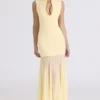 Raphaella Butter Yellow Keyhole Maxi Dress