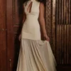Raphaella Butter Yellow Keyhole Maxi Dress
