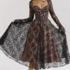 Raquel Black Lace Corset Midi Dress