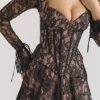 Raquel Black Lace Corset Midi Dress