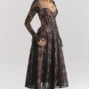 Raquel Black Lace Corset Midi Dress