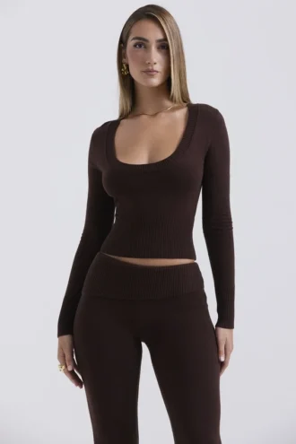 Raquel Chocolate Cashmere Blend Scoop Neck Top