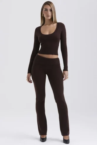 Raquel Chocolate Cashmere Blend Scoop Neck Top