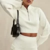 Reeva White Balloon Sleeve Ribbed Sweater