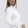Reeva White Balloon Sleeve Ribbed Sweater