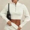Reeva White Balloon Sleeve Ribbed Sweater