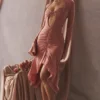 Reine Rose Real Silk Ruffle Midi Dress