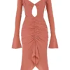 Reine Rose Real Silk Ruffle Midi Dress