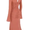 Reine Rose Real Silk Ruffle Midi Dress