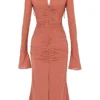 Reine Rose Real Silk Ruffle Midi Dress