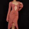 Reine Rose Real Silk Ruffle Midi Dress