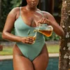 Rhodes Eucalyptus Plunge One Piece Swimsuit