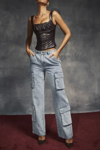 Ria Blue Washed Utility Jeans