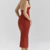 Ria Terracotta Stretch Cotton Fitted Midi Dress