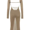 Roberta Tan Knit Midi Dress