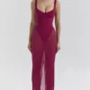 Robina Wine Stretch Mesh Maxi Dress