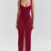 Robina Wine Stretch Mesh Maxi Dress