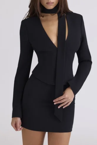 Roda Black Crepe Sculpting Mini Skirt