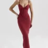 Romy Wine Mesh Bodycon Maxi Dress