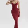 Romy Wine Mesh Bodycon Maxi Dress