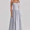 Rona Blue Wildflower Print Cotton Lace Up Maxi Dress