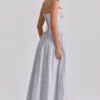 Rona Blue Wildflower Print Cotton Lace Up Maxi Dress