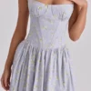 Rona Blue Wildflower Print Cotton Lace Up Maxi Dress