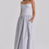 Rona Blue Wildflower Print Cotton Lace Up Maxi Dress