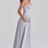 Rona Blue Wildflower Print Cotton Lace Up Maxi Dress