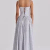 Rona Blue Wildflower Print Cotton Lace Up Maxi Dress